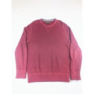 Eddie Bauer Crewneck Sweater Mens Medium Red Gray Cotton Knit Pullover‎ Baggy
